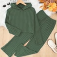 thumbnail image 4 of Coerni Kids Girls Clothes Outfits 2025 Tracksuit Solid Knit Ribbed Long Sleeve Crop Top and Flare Pants 2 Piece Sweatsuits, 4 of 8