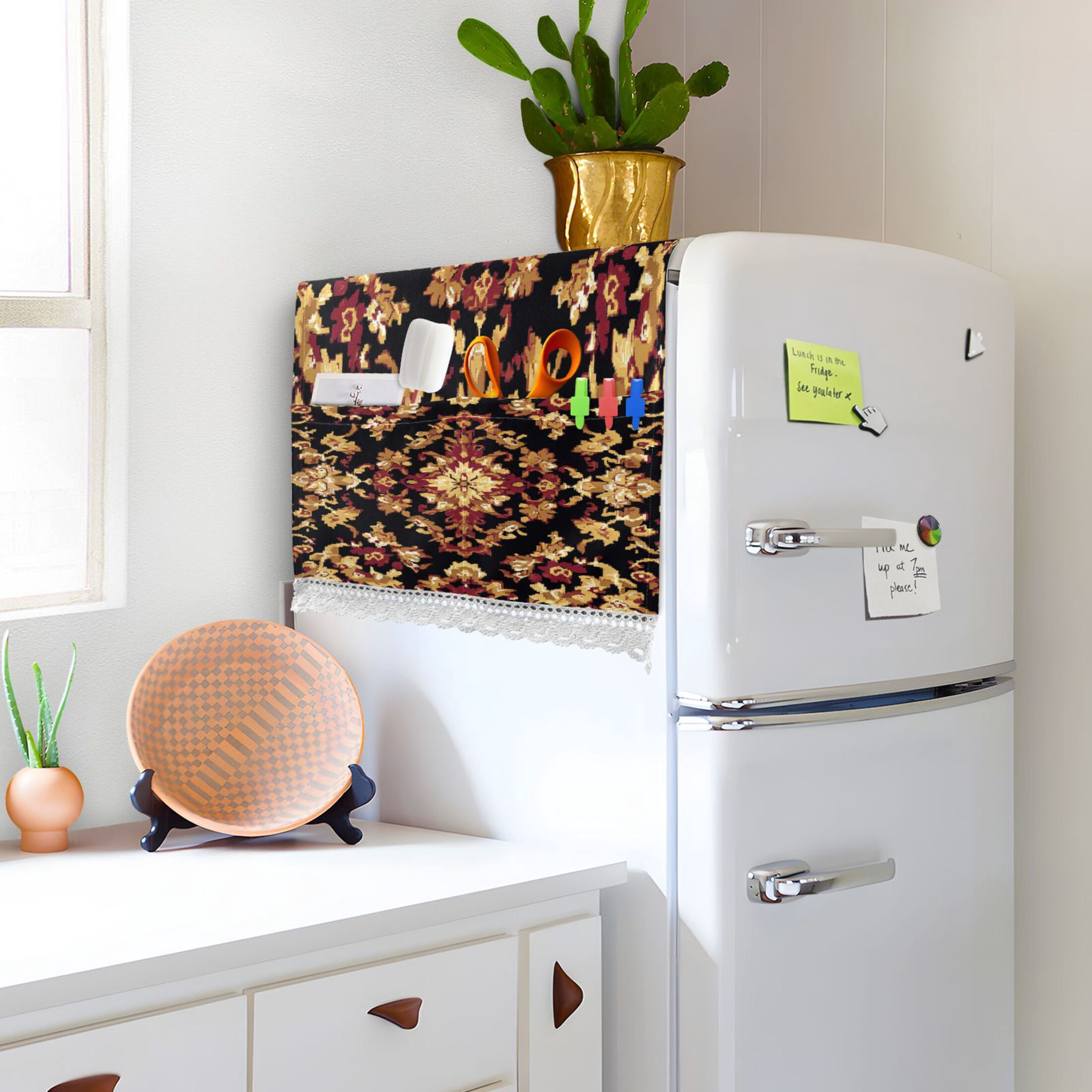 Carpet PatternsWasher and Dryer Covers Dust-Proof and Oil Resistant Fridge Cover with 4 Storage Pockets Washing Machine Top Cover for Laundry Kitchen Home 51.2 x 22 In