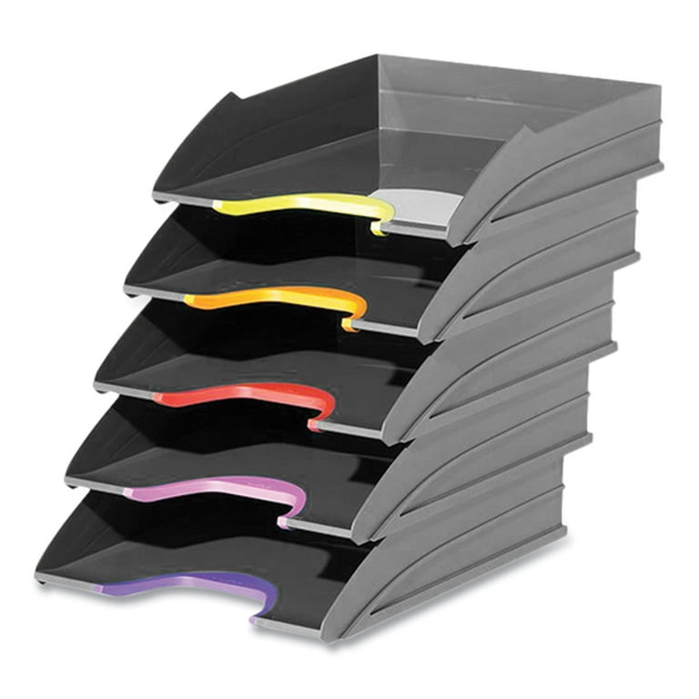 VARICOLOR 5-Compartment Stackable Plastic Letter Tray Set, Letter to Folio Size Files, 10.39 x 13.23 x 2.91, Anthracite Gray VARICOLOR 5-Compartment Stackable Plastic Letter Tray Set, Letter to Folio Size Files, 10.39 x 13.23 x 2.91, Anthracite Gray