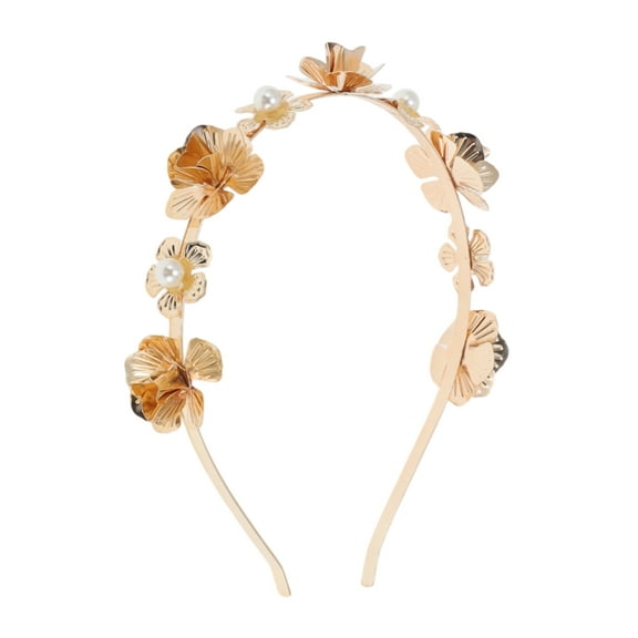 Unique Bargains 1 Pc Cute Faux Pearl Headbands for Women Gold Tone