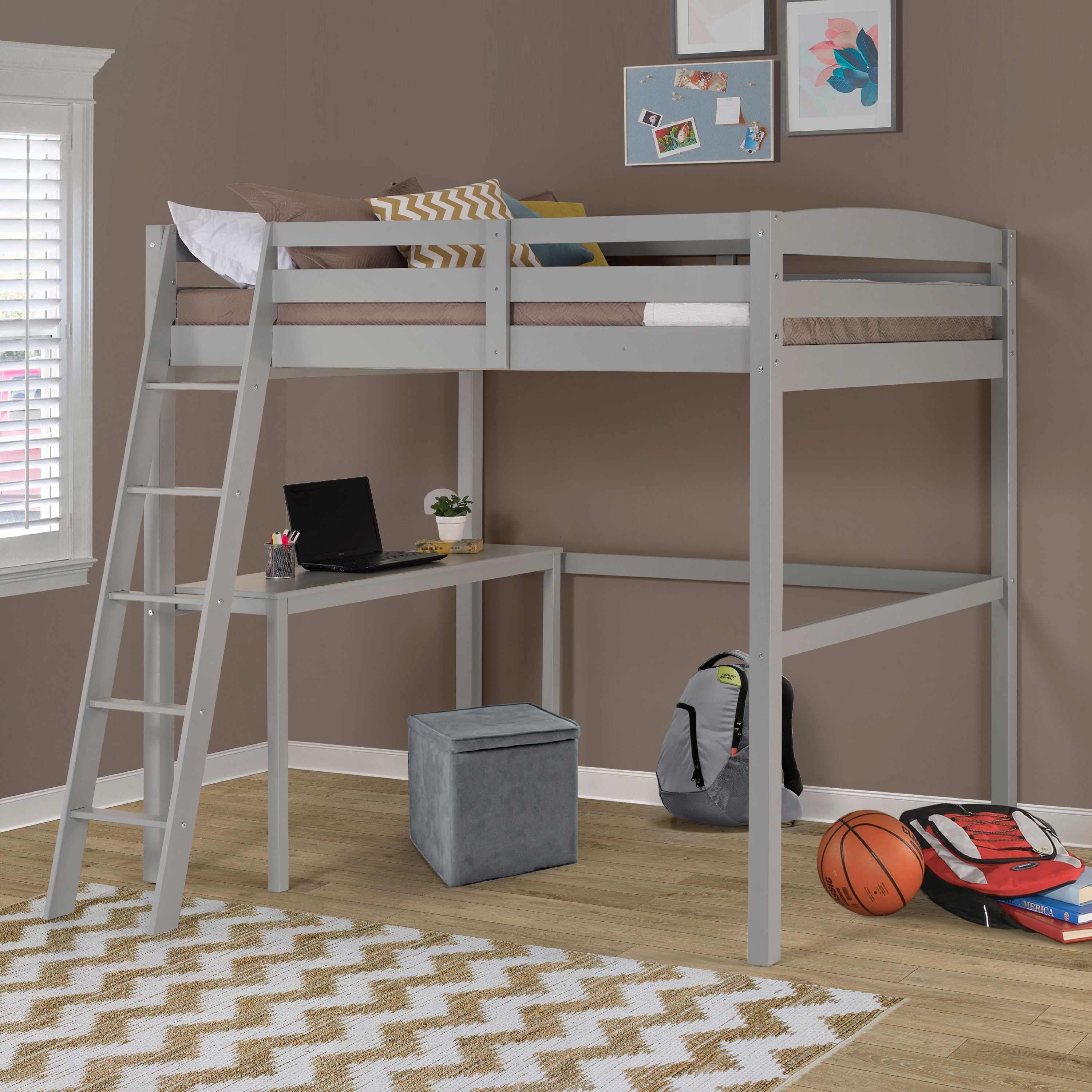 Concord Full Size High Loft Bed With, Wood Frame Full Size Loft Bed With Desk