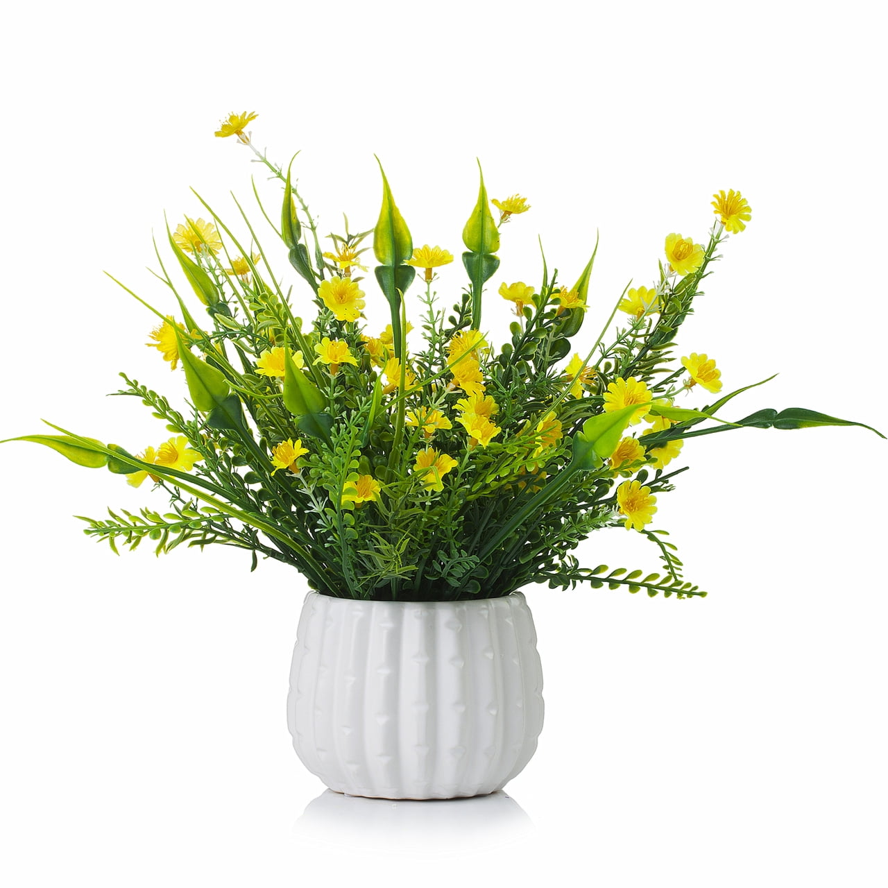 Enova Home Mixed Artificial Mini Silk Sunflowers Arrangement in White