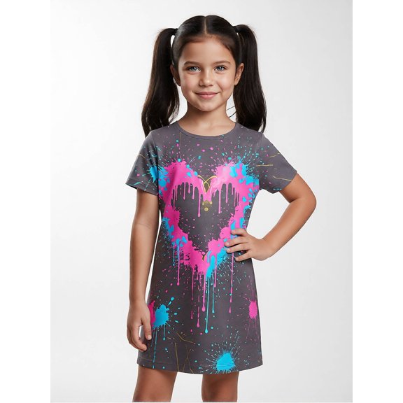 Comfortable Elegant Short Sleeve Summer Dress for Girls Comfort-Fit Casual Dress Crewneck Young Girls Age 5-13