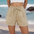 thumbnail image 5 of Inglocry Linen Shorts Women Casual Wide Leg High Waisted Summer Shorts Comfy Elastic Waist Beach Shorts with Pockets Khaki 2XL, 5 of 5
