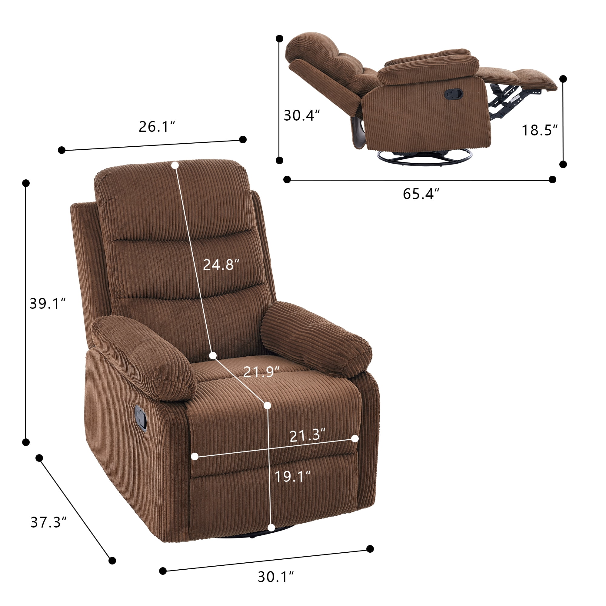 GAOHAPY Rocking Recliner Chair,Modern Swivel Glider Recliner Chair,Corduroy Fabric Upholstery Recliner,Manual Reclining Sofa Chair for Living Room,Office,Apartment,Brown