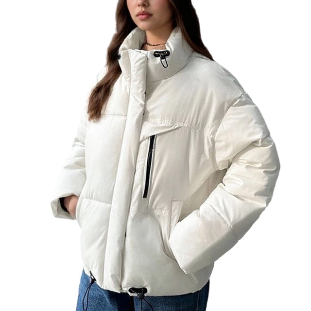 Économies d'Automne/hiver! srobpty Manteau Matelassé à Manches Longues pour Femmes, Veste à Capuche Décontractée Colorée à Manches Longues pour Dames Blanc, TG
