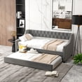 thumbnail image 1 of Gymax Twin Size Daybed w/ Trundle wingback Armrests & Button Tufted Backrest, 1 of 10