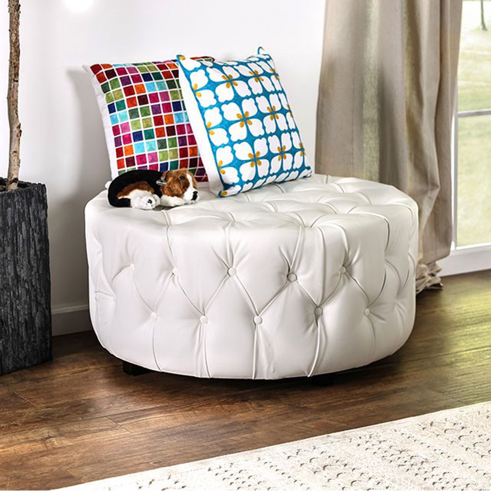 Contemporary Round Ottoman , White