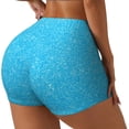 thumbnail image 2 of Sigee Sky Blue Glitter Print Women's High Waist Workout Shorts - Squat Proof, Tummy Control, Yoga and Gym Activewear-Small, 2 of 9