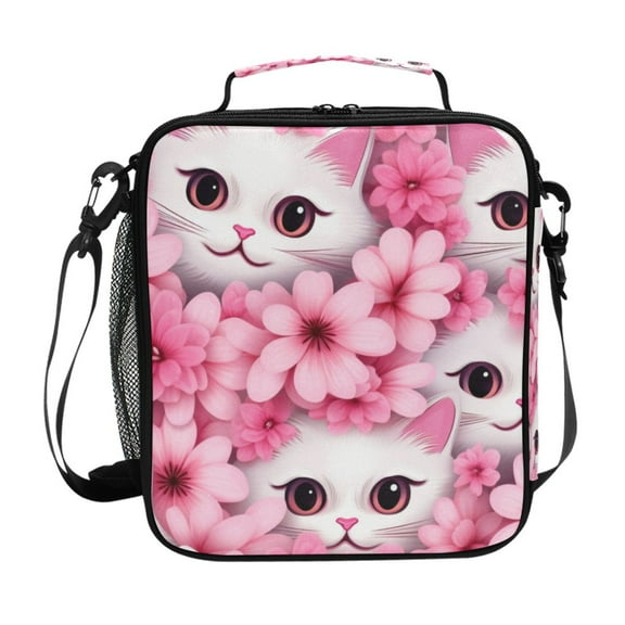 ALAZA Cat in Flowers Lunch Box Insulated Lunch Bag Reusable Thermal Cooler Tote School Picnic