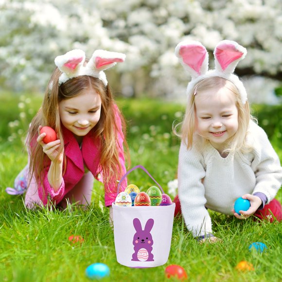 Ovzne Easter Eggs Basket Easter Rabbits Ears Bag Bucket Kids Candy Tote Bag On Clearance