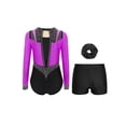 thumbnail image 2 of TTAO Girls Ballet Dance Set Gymnastics Leotards with Shorts Matching Hair Scrunchie Athletic Bodysuit Tank Unitards Purple Black 12, 2 of 3
