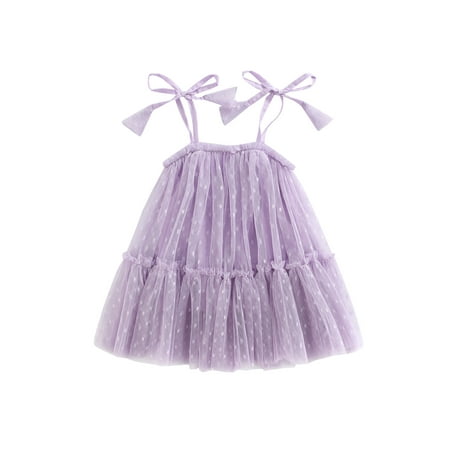

EYIIYE Toddler Infant Baby Girl Summer Sleeveless Strap Dots Print Mesh Fluffy Layered Princess Dress 0-3 Years