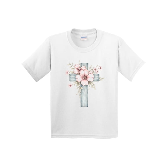 Inktastic Easter Cross Floral Youth T-Shirt
