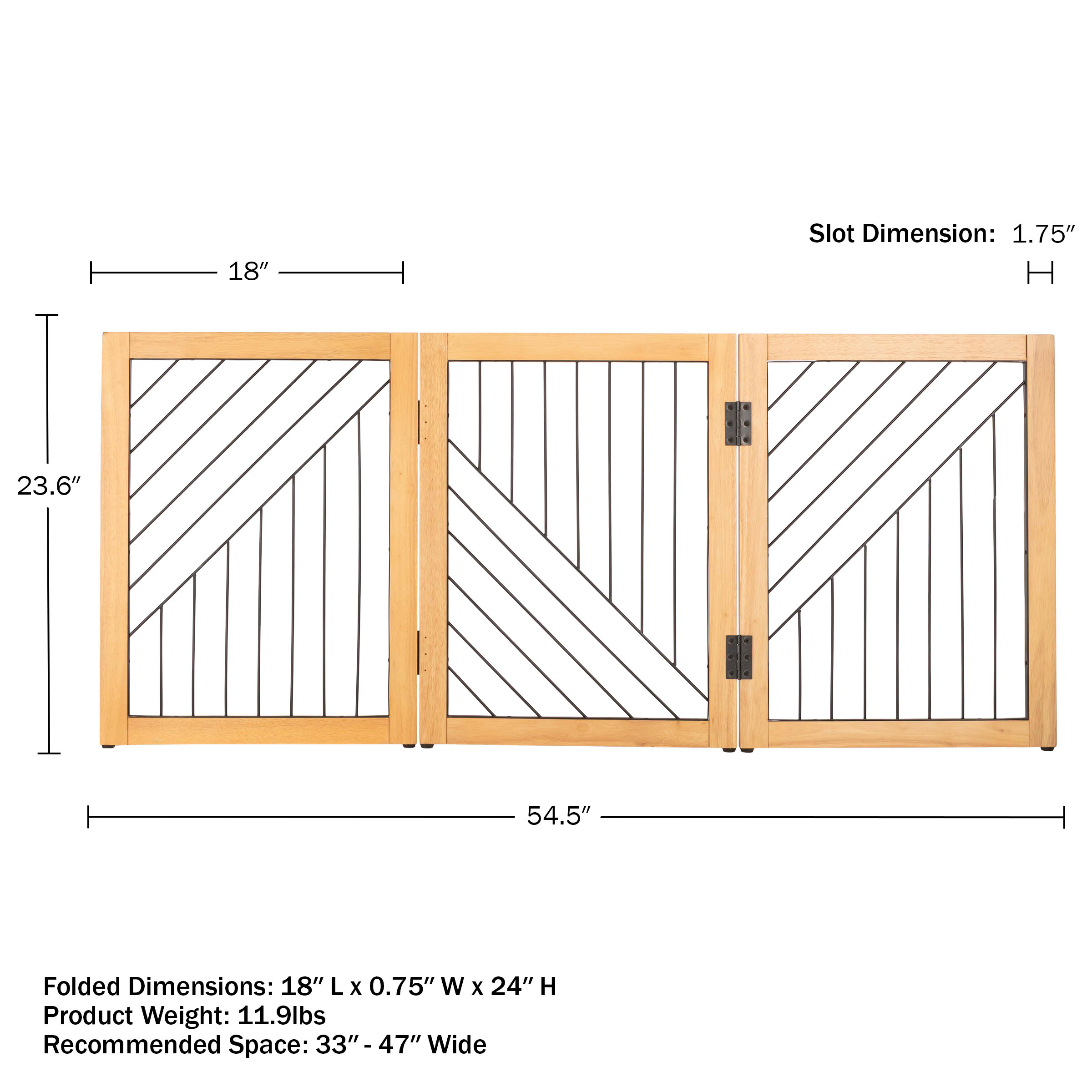 PETMAKER 3-Panel 24-Inch Freestanding Foldable Pet Gate for Stairs, Natural