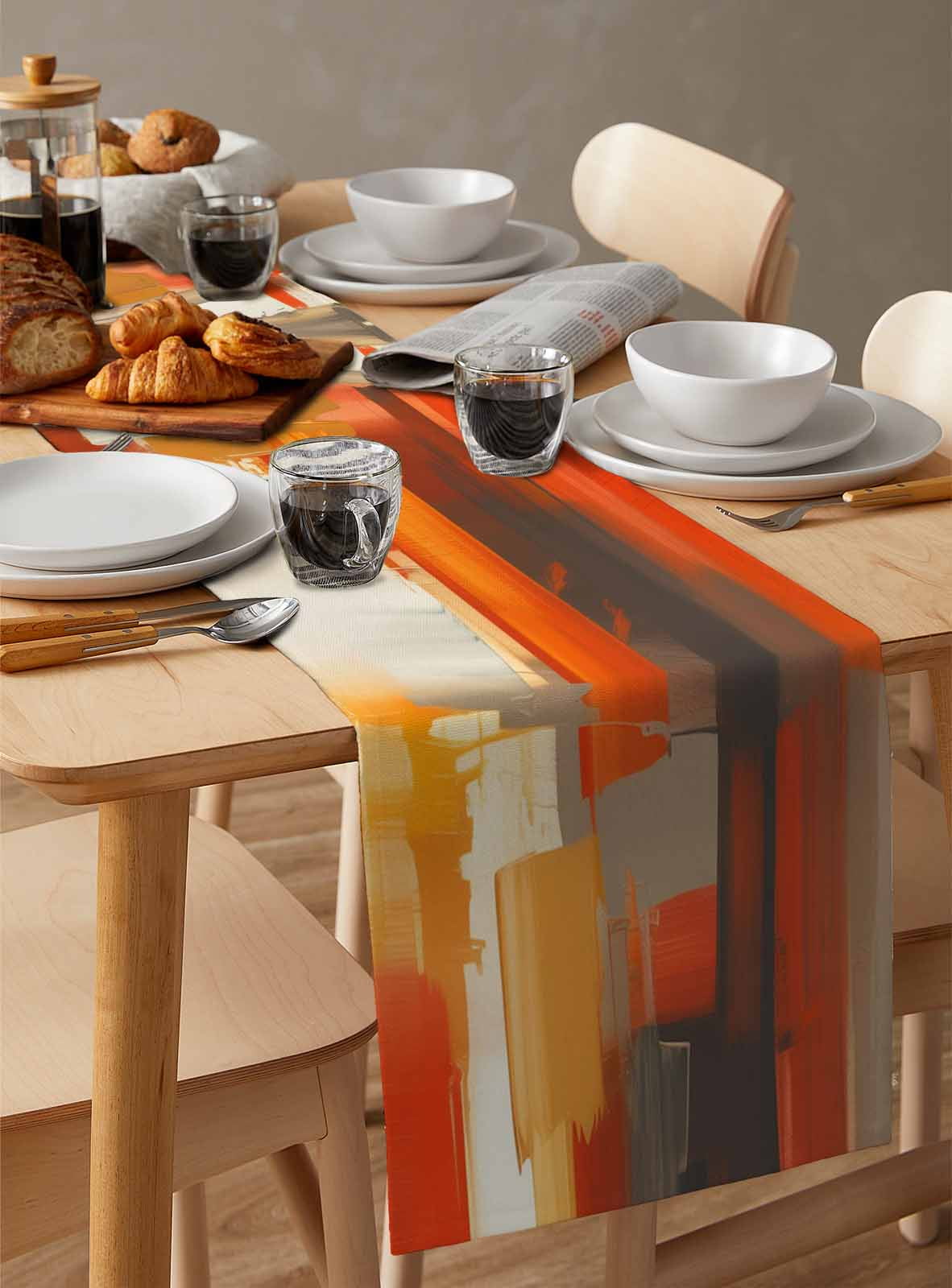 Burnt Orange Brown Table Runner 90 Inches, Farmhouse Ombre Abstract Mottled Art Bed Runner Dresser Scarves Tabletop for Indoor Outdoor Parties/Ceremony/Banquet, 13" x 90"
