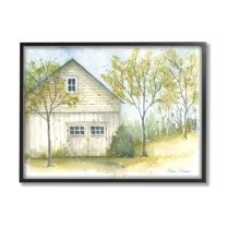 Stupell Industries Rural Cottage Watercolor Nature Painting Black Framed Art Print Wall Art, 20 x 16