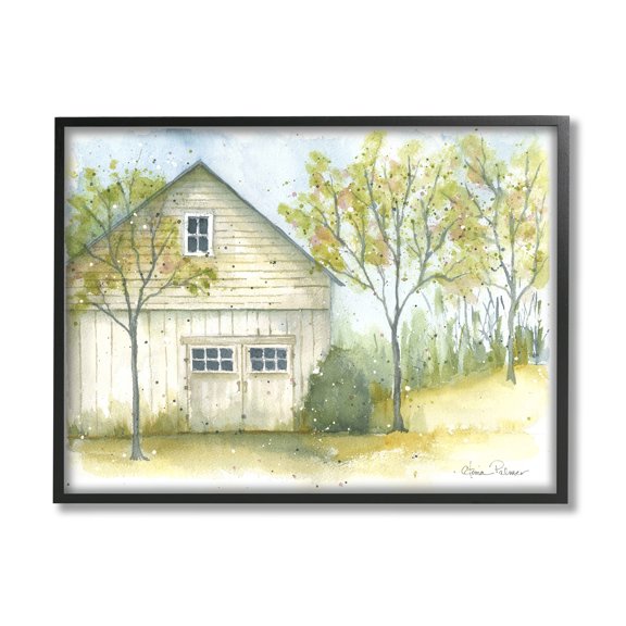 Stupell Industries Rural Cottage Watercolor Nature Painting Black Framed Art Print Wall Art, 20 x 16