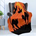 thumbnail image 4 of Halloween Soft Flannel Fleece Throw Blanket, Crescent Cats and Bats Silhouette Mystic Concept, Cozy Plush for Indoor and Outdoor Use, 50" x 70", Earth Yellow Orange, by Ambesonne, 4 of 5