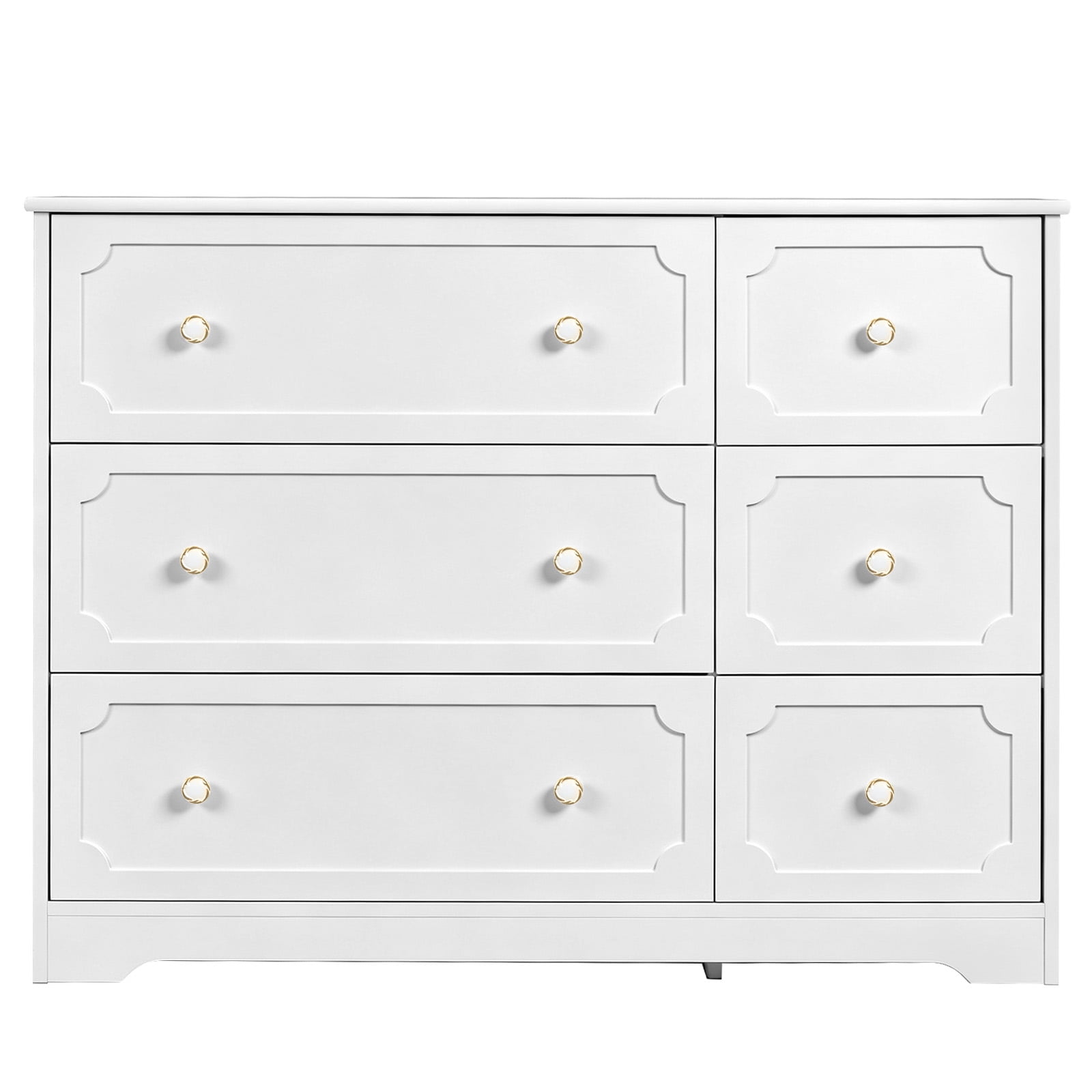 Left 3 Large Drawers + Right 3 Small Drawers MDF Painted Drawer Cabinet, White 42.52*15.75*32.28in