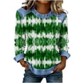 thumbnail image 2 of St. Patrick's Day Shirt for Women Clover Striped Graphic Sweatshirt Long Sleeve Crewneck Loose Fit Denim Trim Festival Apparel Irish Gift Streetwear Tops, 2 of 5