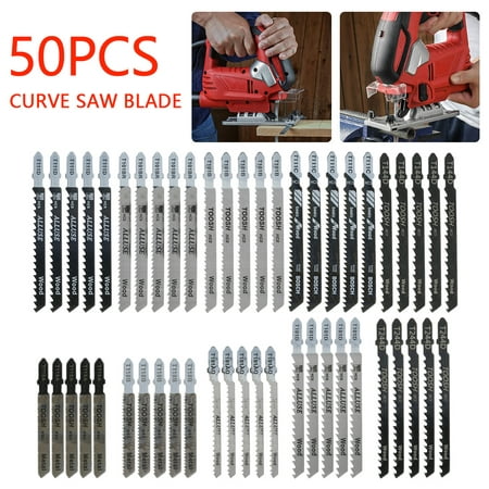 

NKTIER 50PCS JigSaw Blades Set Contractor T Shank Jig Saw Blade Set Made with HCS Assorted Blades for Wood Plastic and Metal Cutting