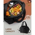 thumbnail image 5 of Insulated Lunch Box for Women, 12L Puffy Reusable Lunch Bag for Work, Office & Picnic, Leak-Proof Tote with Shoulder Strap,Black, 5 of 7