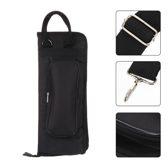 FOMIYES Black Oxford Cloth Drumstick Storage Bag Portable Case with Large Capacity for Musicians and Drummers