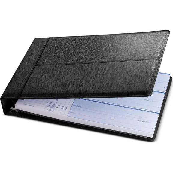 Inkline 7-Ring Check Binder 500 Check Capacity Portfolio Organizer, Stitched Leather Black