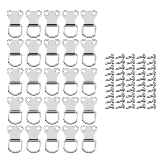 25 pcs D-Ring Picture Frame Hanging Hooks Double Hole Hangers With Screws Silver