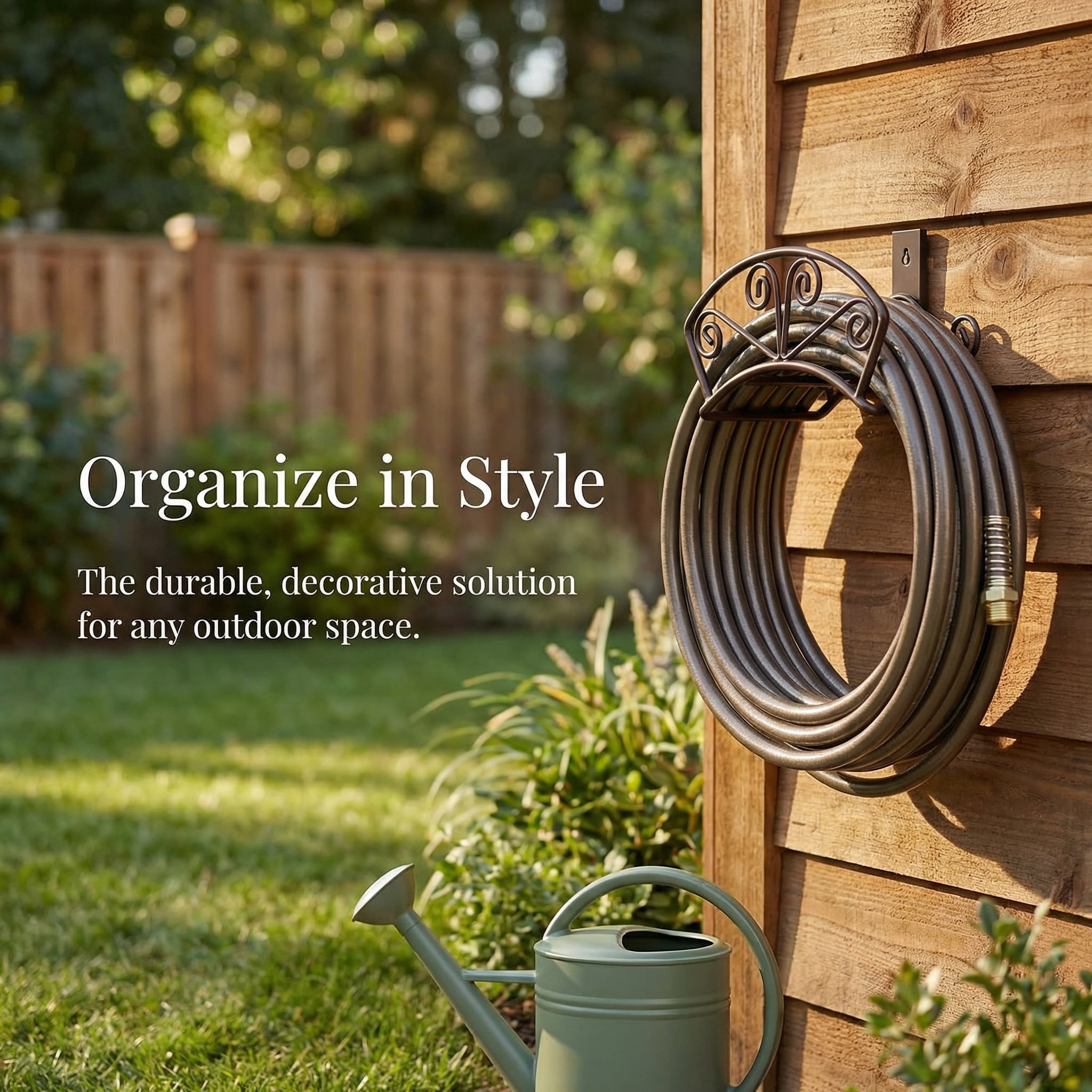 Garden Hose Holder Heavy Duty Water Hose Holder Solid Metal Hoses Hanger Wall Mount Decorative Durable Garden Hoses Storage Hose Reel Hose Organizer for Outside Yard, Bronze