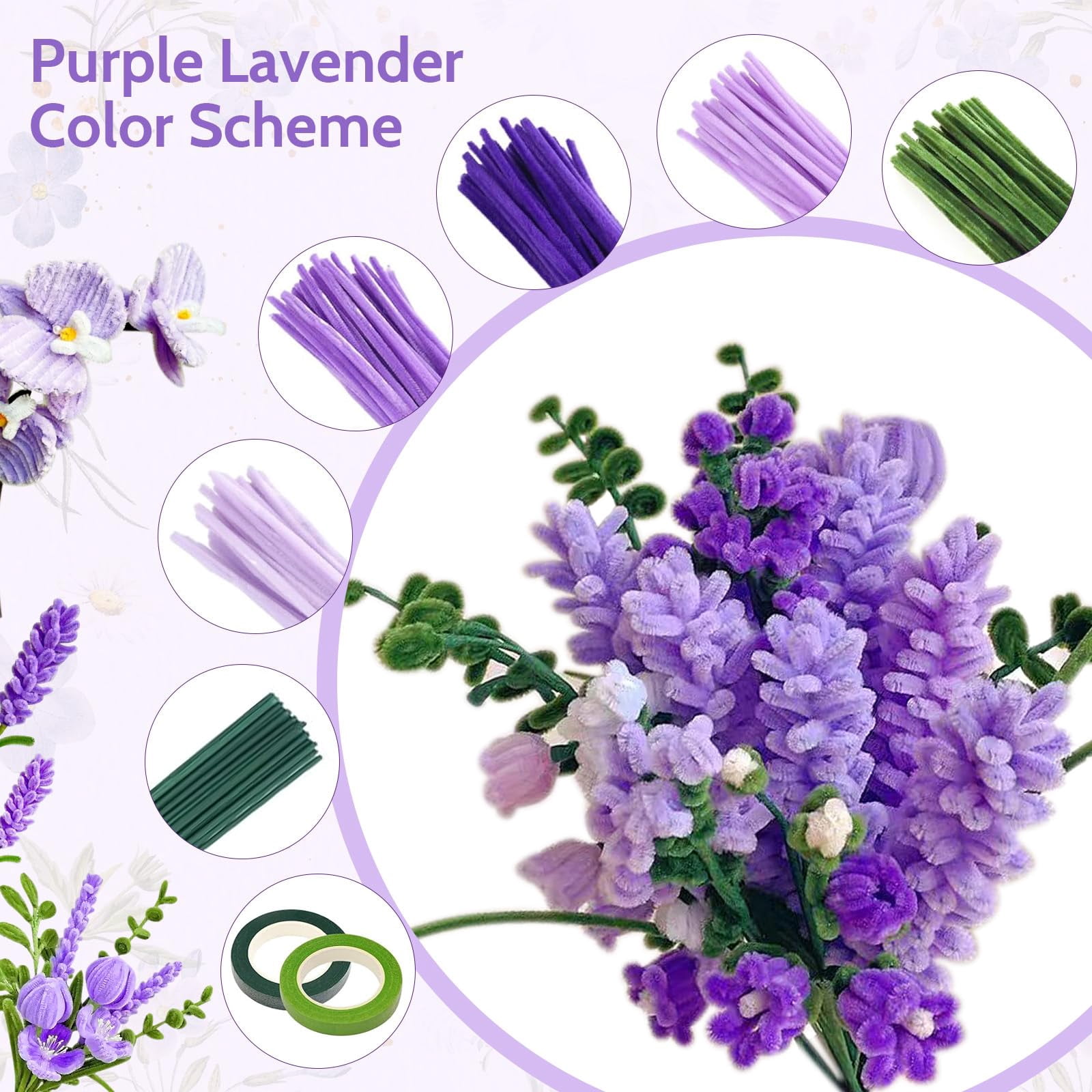 Pipe Cleaners Craft Kit, 1000+ Pcs DIY Tulip Flower Bouquet Making Set with 800 Chenille Stems, Floral Wire and Tape, 13 Colors