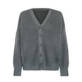 thumbnail image 3 of SMihono Clearance Knit Sweater Midi Cardigan Ladies Fashion Tops Womens Loose Casual Long Sleeve Lantern Sleeve V Neck Button Solid Color Female Outerwear Gray XXL, 3 of 5