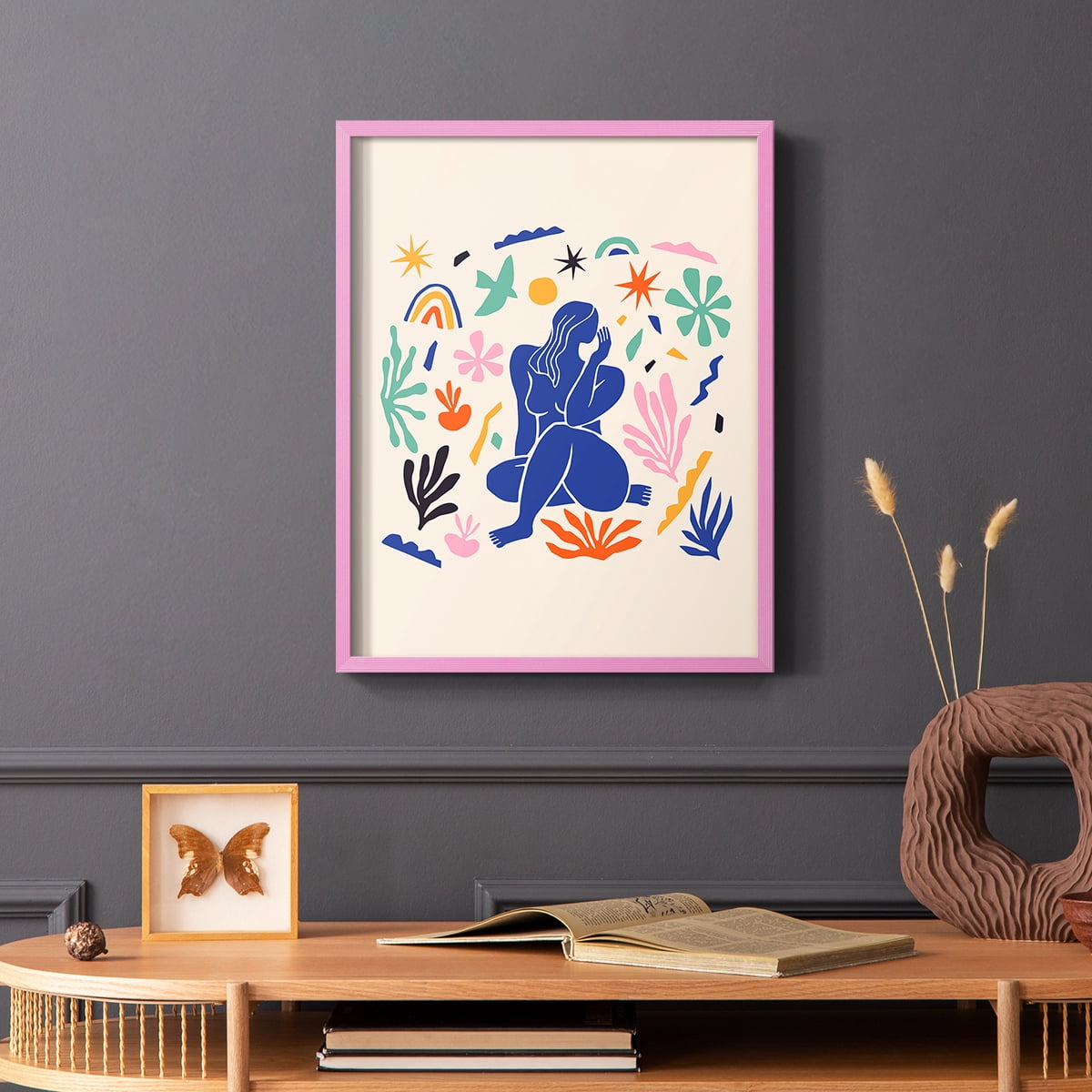 Matisse CDXLIV in Pink Solid Wood Framed Print No Nail Hanging