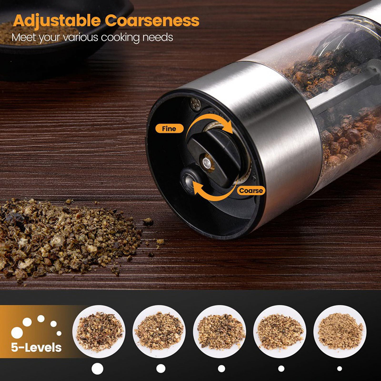 Electric Salt and Pepper Grinder Set - Automatic Rechargeable Salt/Pepper Grinder with Charging Base and LED Light