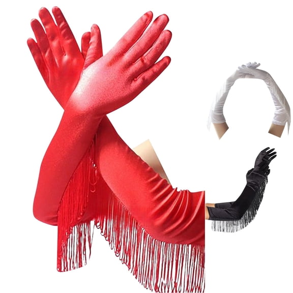 PMVFHDE Gloves & Mittens Women’s Long Opera Pageant 1920s Tassel Elbow Style for Masquerade Weddings Formal Events Elegant Design Red - One Size