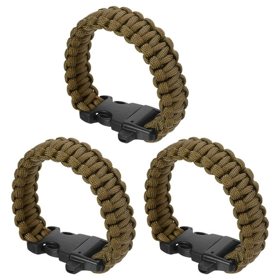 Uxcell Survival Paracord Bracelets, 3 Pack Braided Bracelet with Plastic Buckle, Brown