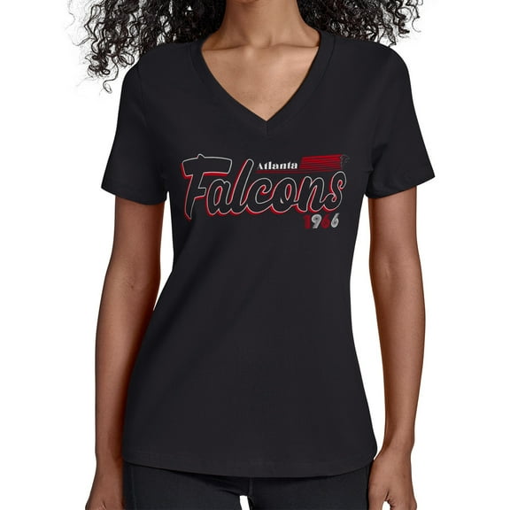 Women's Starter Black Atlanta Falcons Groovy Script V-Neck T-Shirt