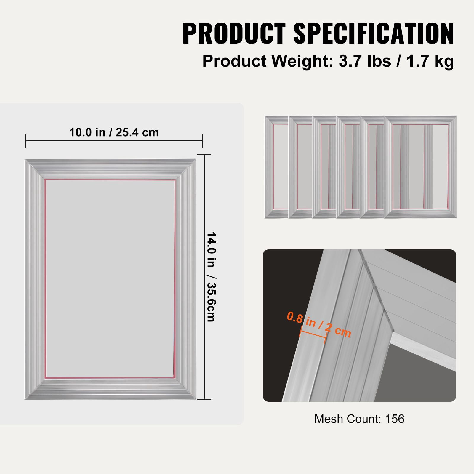 Screen Printing Kit 6-Pack 10x14 Inch Aluminum Frames 156 Mesh High Tension Nylon with Sealing Tape for T-Shirt DIY Printing
