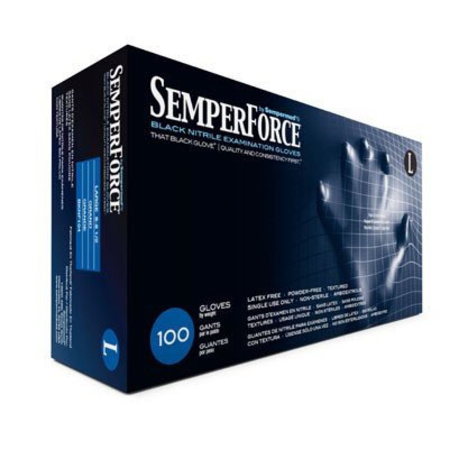 Sempermed Black Powder Free Exam Medical Gloves, Medium (10 Boxes 1000
