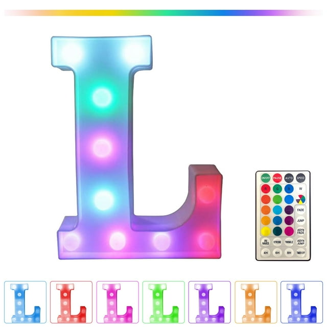 Luces LED multicolores con letra a distancia - Decoración de fiesta de 16 colores cambiantes para el hogar y eventos - Alimentada por batería/USB