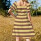 thumbnail image 3 of Vestido de manga corta con rayas amarillas y marrs vestido de cumpleaños para mujer vestido largo de noche para mujer bonito, 3 of 6