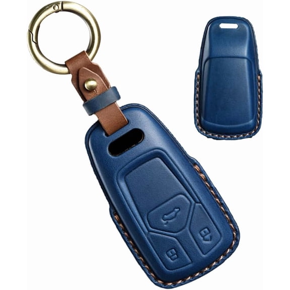 Key Fob Cover Compatible with Fit for Audi A4 S4 RS4 B9 A5 F5 S5 RS5 A6 A7 C8 A8 S8 D5 Q2 Q5 SQ5 FY Q7 SQ7 4M TT FV TTS TTRS R8, Leather 3 Button Car Key Case, Keychains Accessory-Brown Keychain Cas