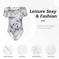 thumbnail image 4 of Saiise Motif Teinture sur Nœuds Indigo Combinaison à Manches Courtes pour Femmes Col Rond Pyjama Justaucorps Extensible avec Fermeture à Pression-Moyen, 4 of 7