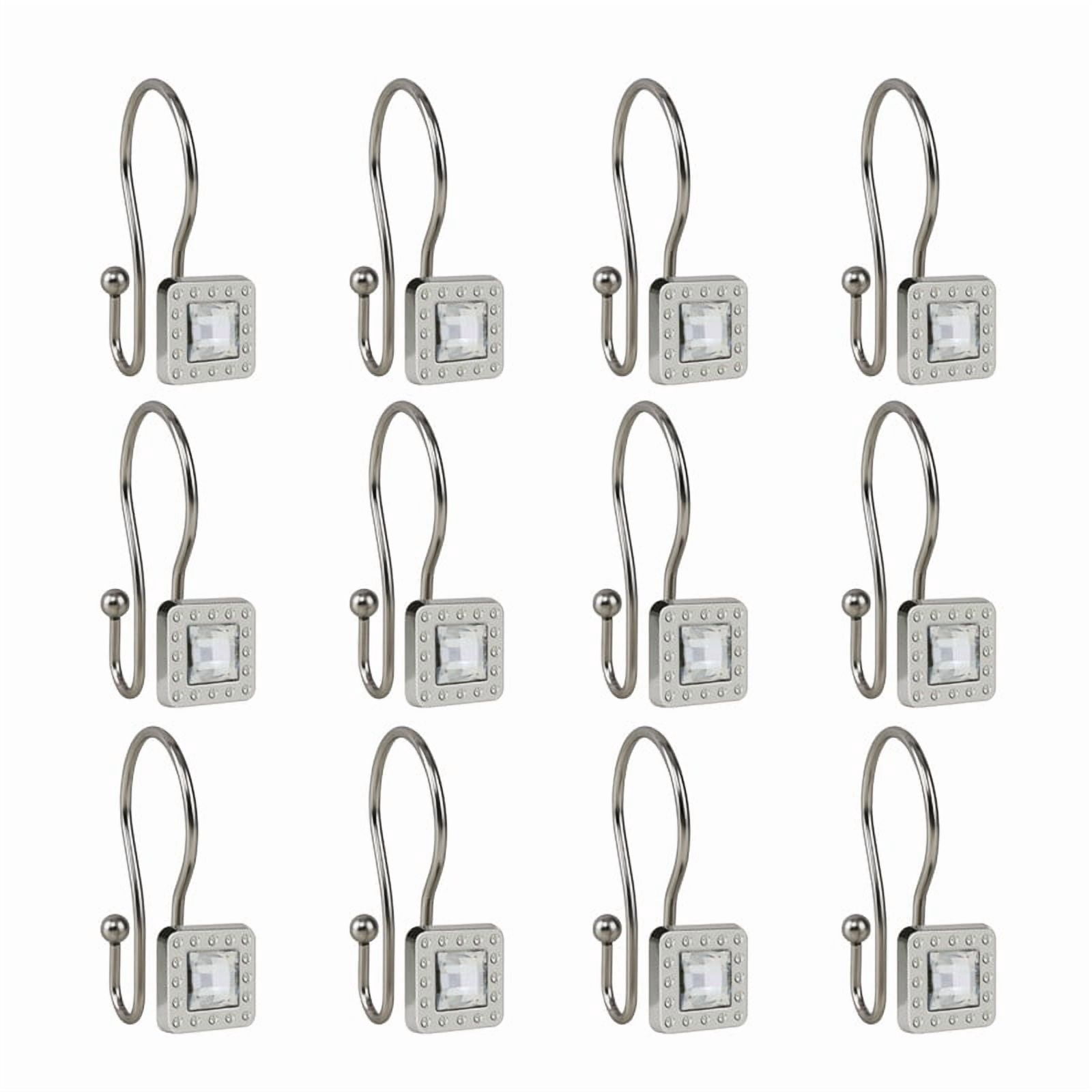 Utopia Alley Shower Rings, Double Shower Curtain Hooks for Bathroom, Rust Resistant Shower Curtain Hooks Rings, Crystal Design, Set of 12, Brushed Nickel