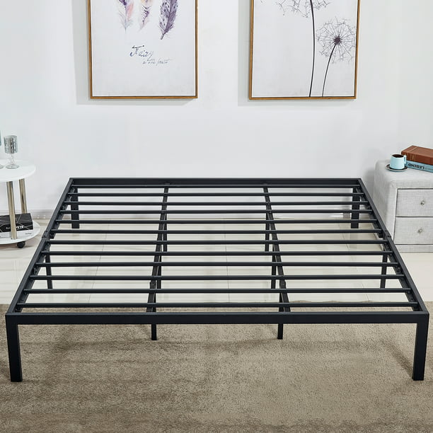 King Size Low Profile Platform Bed, Queen Bed Frame No Headboard Dimensions