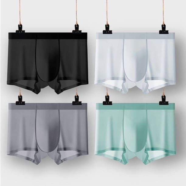 4 calzoncillos bóxer de seda helada para hombre, sexys y transparentes, sin marcas.