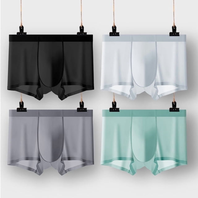 4 calzoncillos bóxer de seda helada para hombre, sexys y transparentes, sin marcas.