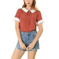 thumbnail image 6 of INSPIRE CHIC Women's Contrast Doll Collar Short Sleeves Polka Dots Tops Blouses L Red, 6 of 7