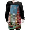 thumbnail image 1 of Amsterdam Kids Apron, Urban Cityscape Colorful European Houses and Ships in the Capital of Netherlands, Boys Girls Apron Bib with Adjustable Ties for Cooking Baking Painting, Multicolor, by Ambesonne, 1 of 2
